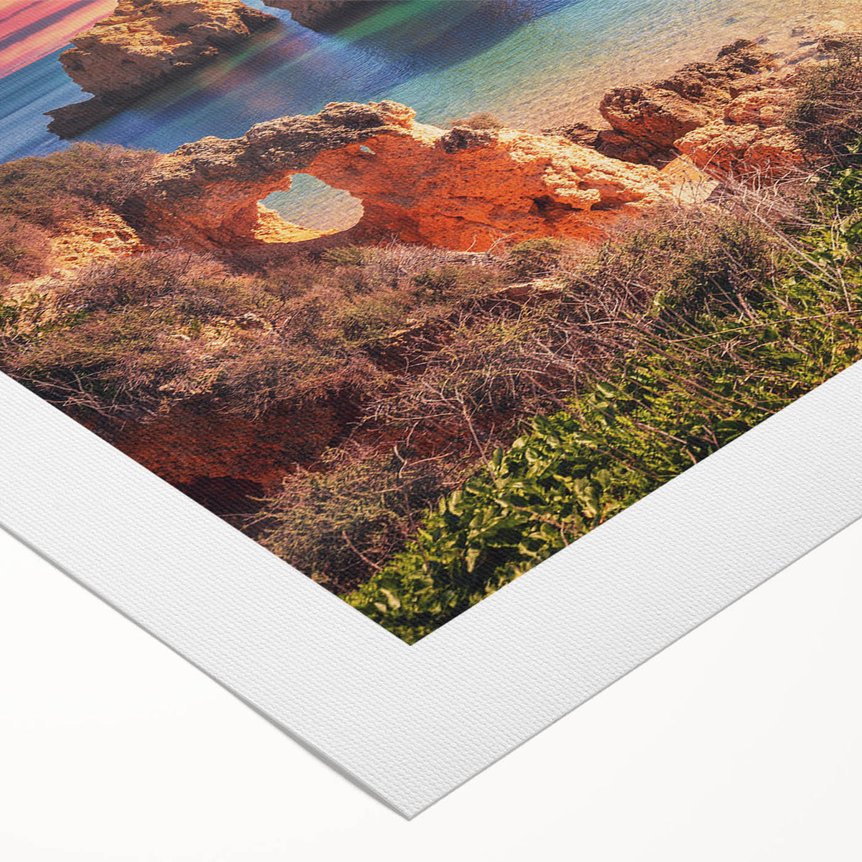 Rolled canvas artwork showcasing a serene seascape design with soft blues and greens, ideal for coastal-themed decor, elegantly packaged in a protective tube.