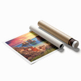 Vibrant rolled wall art print showcasing a serene seascape design with rich blues and greens, ideal for home decor enhancement, presented in a protective tube.