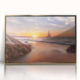 Gold-framed acrylic wall art showcasing a vibrant seascape design, featuring dynamic waves and a serene sky, perfect for coastal-themed decor.