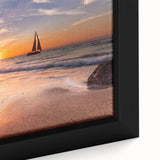 Framed canvas art showcasing a vibrant seascape design with calming blue and green hues, perfect for coastal home decor, highlighting serene ocean waves and a peaceful atmosphere.