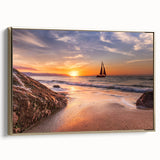 Framed canvas wall art from the Landscapes & Seascapes collection, showcasing a serene coastal scene with golden accents and a sleek profile, perfect for home decor.