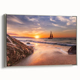 Framed canvas wall art from the Landscapes Seascapes collection, showcasing a serene coastal scene with vibrant colors and a sleek silver frame, perfect for home decor.