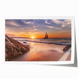 Vibrant landscape wall art print showcasing a serene seascape with calming blue hues and soft waves, elegantly rolled for easy framing and display. This piece enhances home decor with a tranquil coastal vibe, perfect for beach-themed interiors.