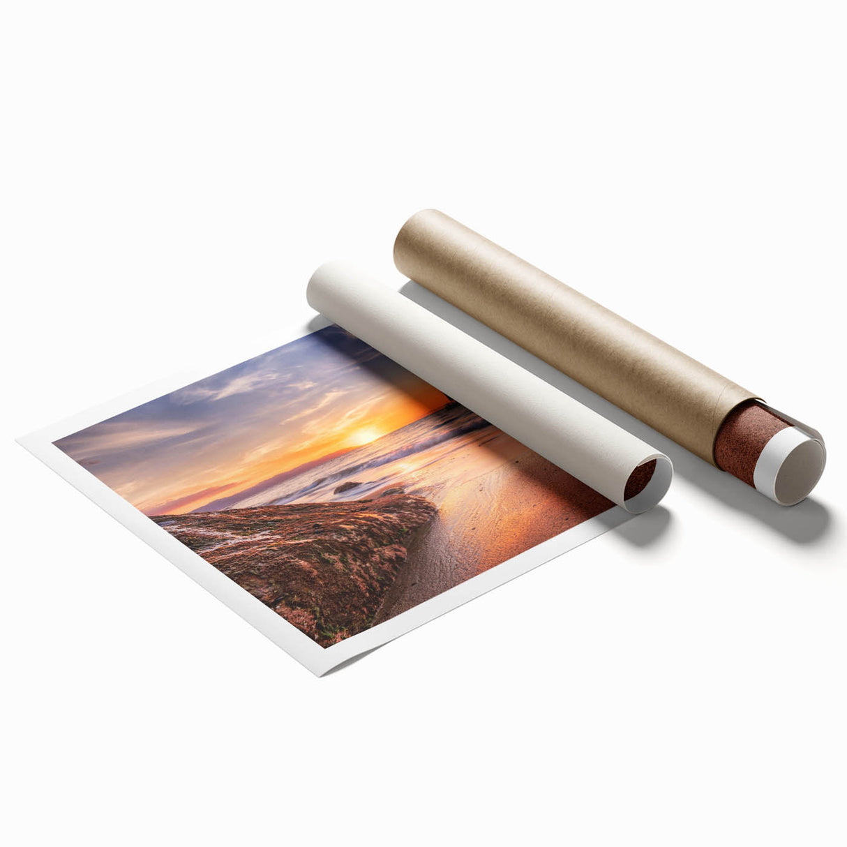 Rolled print showcasing a serene seascape design with soft blue and gray tones, perfect for home decor. Ideal for enhancing living spaces with coastal charm.