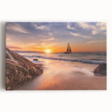 Stretched canvas wall art showcasing a serene seascape design with tranquil blues and greens, perfect for coastal-themed decor or relaxation spaces.