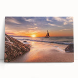 Stretched canvas wall art showcasing a vibrant seascape design, featuring bright blues and greens with textured brushstrokes, ideal for coastal home decor.