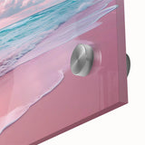 Close-up of a vibrant acrylic glass wall art piece showcasing a serene seascape design, featuring soothing blue and green hues that evoke tranquility.