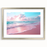 Framed wall art collection featuring a serene seascape design with a silver mat, perfect for coastal-themed decor. The elegant frame enhances any space.