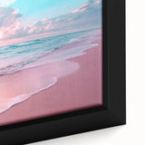 Framed canvas wall art showcasing a vibrant seascape design with rich blues and greens, emphasizing waves and coastal elements, perfect for home decor.