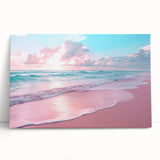 Stretched canvas wall art featuring a serene seascape design, showcasing vibrant blues and greens with abstract wave patterns, perfect for coastal home decor.