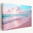 Stretched canvas wall art showcasing a serene seascape design, featuring soft blue and green hues, perfect for enhancing coastal-themed interiors.