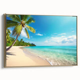 Framed canvas wall art from the Landscapes & Seascapes Collection, showcasing a serene coastal scene with golden hues, ideal for modern home decor.