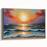 Framed canvas wall art from the Landscapes & Seascapes collection, featuring a stunning coastal scene with vibrant colors and a gold frame, ideal for home decor.