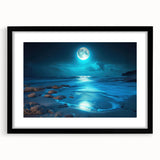 Framed black wall art featuring a serene seascape design with a white mat, perfect for enhancing modern home decor. Ideal for coastal-themed interiors.