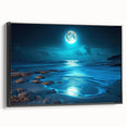 Framed canvas wall art showcasing a serene seascape design, featuring calming blues and greens, with a sleek black frame, ideal for modern home decor. The artwork adds an elegant touch to any living space or office environment.