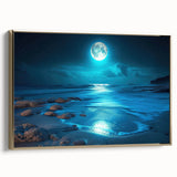 Framed canvas wall art collection showcasing a serene seascape design with gold accents, elegantly displayed from a side view to highlight its artistic details and premium quality.