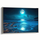 Framed canvas wall art showcasing a serene seascape design with silver accents, adding elegance to home decor. Perfect for creating a calming atmosphere in living spaces.