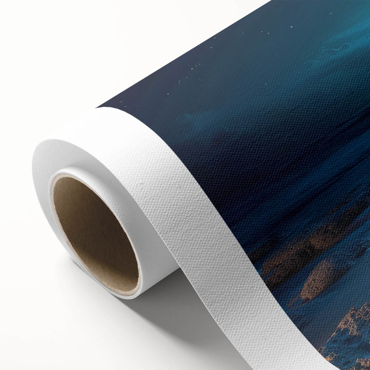 Rolled canvas artwork showcasing a serene seascape design with vibrant blue hues and gentle waves, ideal for enhancing coastal-themed decor and ambiance.