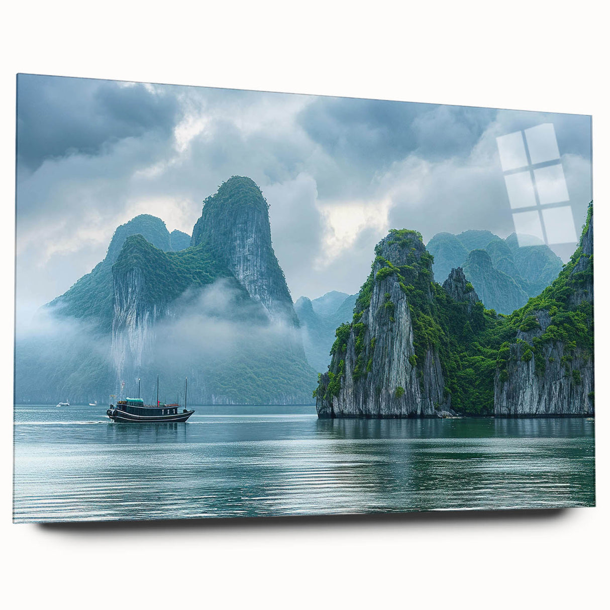 Side view of a stunning acrylic glass wall art piece from the Landscapes & Seascapes collection, showcasing vibrant colors and intricate details of ocean waves, ideal for modern home decor.