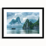 Framed black wall art featuring a serene seascape design with soft blue and white hues, ideal for enhancing modern home decor. Perfect for living rooms or offices.