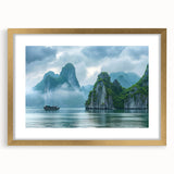 Framed gold mat wall art showcasing a vibrant seascape design, perfect for home decor. The elegant frame enhances the coastal aesthetic, ideal for living spaces.