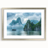 Elegant wall art collection featuring a silver-framed landscape seascape design, complete with a mat, showcasing serene ocean waves and blue skies. Perfect for enhancing modern home decor.