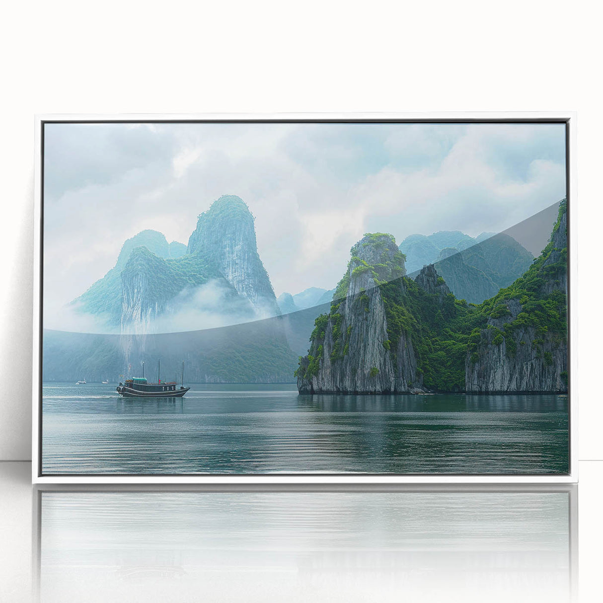 Framed acrylic wall art from the Landscapes & Seascapes collection, showcasing serene ocean waves with a white border, ideal for modern home decor.