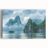 Stretched canvas artwork showcasing a vibrant seascape design with rich blue and green hues, perfect for enhancing coastal-themed interiors or beach house decor.