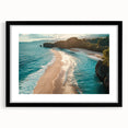 Framed black wall art featuring a serene seascape design, showcasing calming blue and green hues, perfect for enhancing modern interior decor.