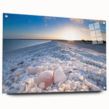 Acrylic glass wall art collection showcasing a vibrant seascape design with intricate details, displayed from a side view and secured with decorative pins. Perfect for coastal-themed interiors and art enthusiasts.