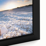 Framed canvas wall art featuring a serene seascape design with vibrant blues and greens, showcasing gentle waves and a peaceful coastal atmosphere. Perfect for adding a calming touch to any space.