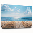 Acrylic glass wall art collection showcasing vibrant landscapes and seascapes, displayed from the side with visible mounting pins, ideal for modern home decor.