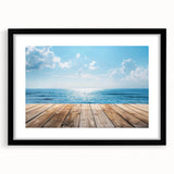 Black-framed wall art collection showcasing stunning landscapes and seascapes, elegantly matted for a sophisticated presentation, perfect for home decor.