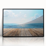 Framed acrylic wall art collection showcasing serene seascapes, featuring a sleek black frame, ideal for enhancing modern home decor and coastal themes.