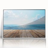 Framed wall art collection showcasing a serene seascape design, featuring calming blue tones and detailed ocean waves, presented in a sleek white frame, ideal for home decor.