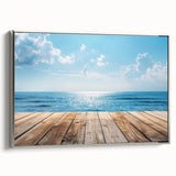 Framed canvas wall art collection showcasing serene seascapes, featuring silver accents and a modern design, ideal for enhancing contemporary home decor.