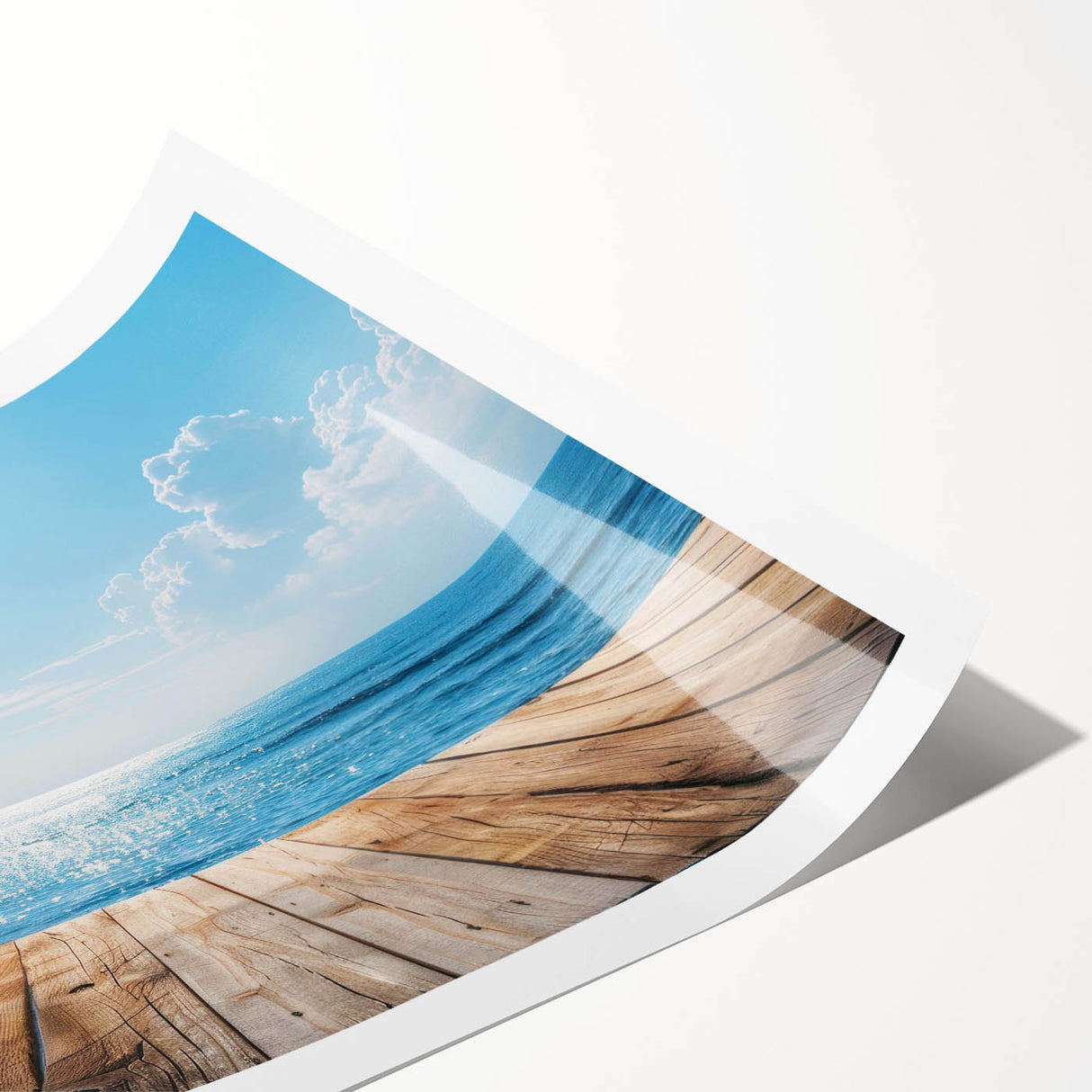 Vibrant rolled print of a seascape design, showcasing dynamic waves and a colorful sunset, packaged securely in a protective cardboard tube for easy display.