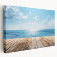 Stretched canvas wall art showcasing a vibrant seascape design, featuring rich blues and soft whites, ideal for coastal-themed home decor.