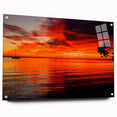 Acrylic glass wall art design showcasing a vibrant seascape landscape in rich blues and greens, elegantly presented with mounting pins for easy display.