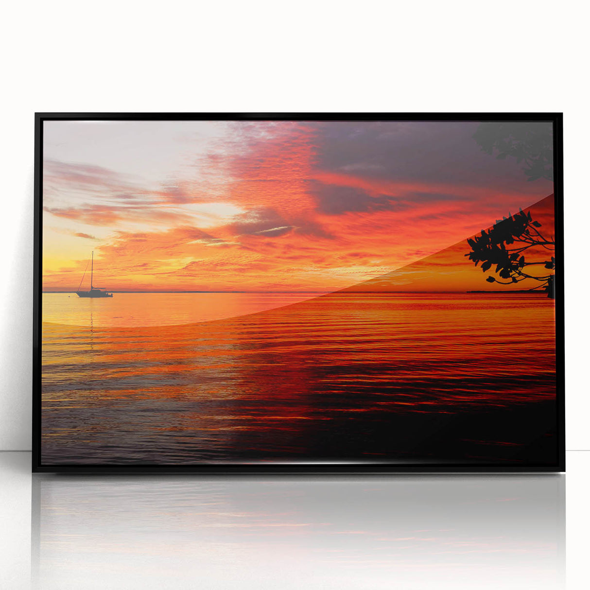 Framed wall art from the Landscapes & Seascapes design collection, featuring vibrant colors and acrylic finish, showcasing a serene ocean view. Perfect for home decor.