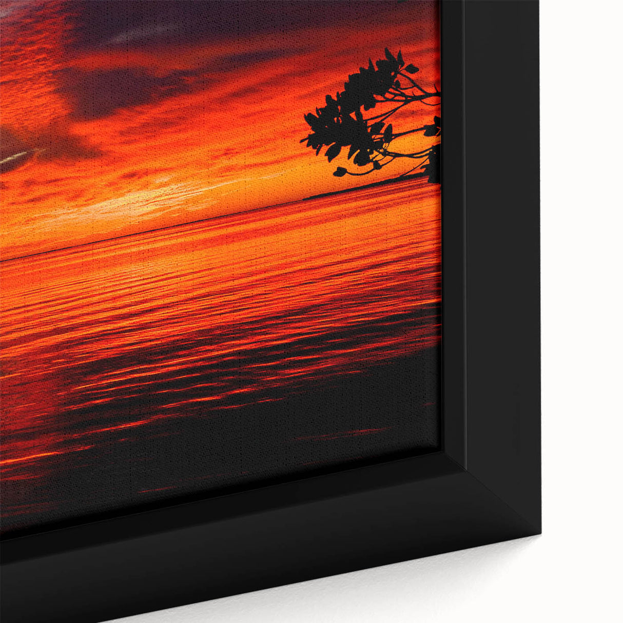 Close-up view of a framed canvas wall art piece showcasing a vibrant seascape design, featuring rich blues and greens, ideal for coastal home decor enthusiasts.