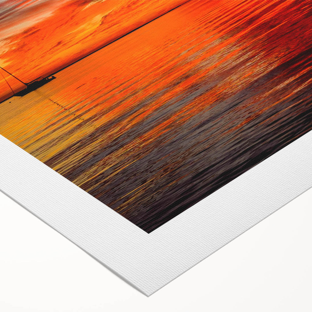 Vibrant rolled canvas wall art depicting a serene seascape with soft waves and a colorful sunset, elegantly packaged in a protective cardboard tube for easy display.