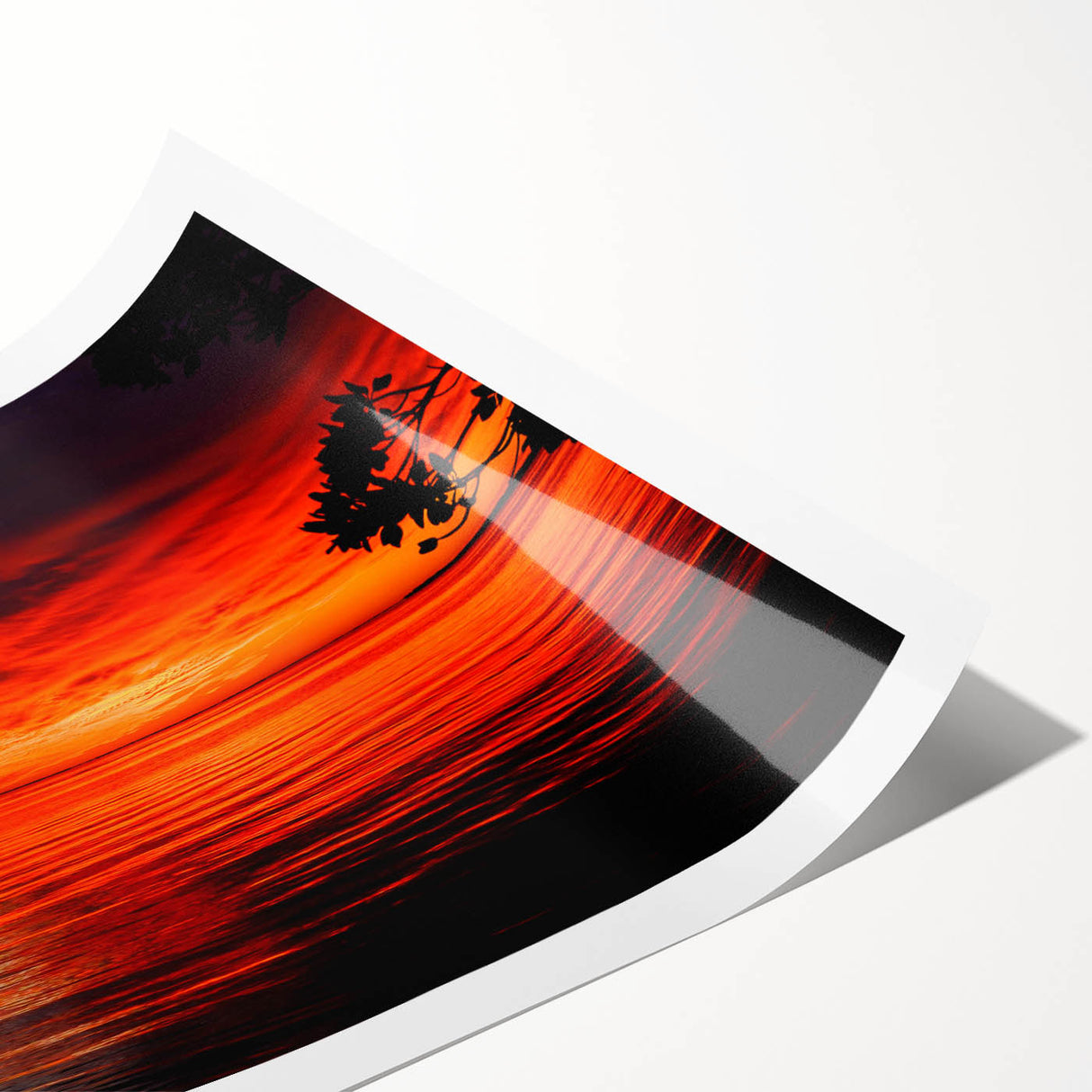 Vibrant seascape wall art print featuring a serene ocean view with soft waves and a colorful sunset horizon, rolled for easy shipping and display.