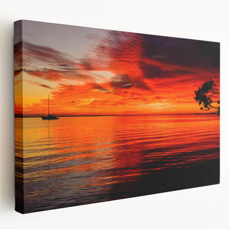 Stretched canvas artwork showcasing a vibrant seascape design, featuring dynamic waves and a sunset palette, perfect for enhancing coastal-themed decor.