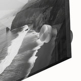 Close-up of a vibrant acrylic glass artwork depicting a serene seascape, showcasing vivid blues and greens, ideal for enhancing modern home decor.