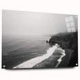 Acrylic wall art collection showcasing a vibrant seascape design with a side view, featuring colorful ocean waves and sunset hues, elegantly displayed with pins.
