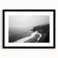 Framed black wall art featuring a serene seascape design with a mat, perfect for enhancing modern home decor. Ideal for living rooms or offices.