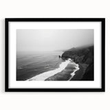 Framed black wall art featuring a serene seascape design with a mat, perfect for enhancing modern home decor. Ideal for living rooms or offices.
