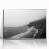 Framed acrylic wall art featuring a serene seascape design with vibrant blues and whites, elegantly displayed against a white background, ideal for coastal decor.