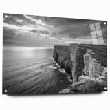 Acrylic wall art showcasing a serene seascape design with vibrant blues and greens, elegantly framed and displayed with pins, perfect for coastal home decor.